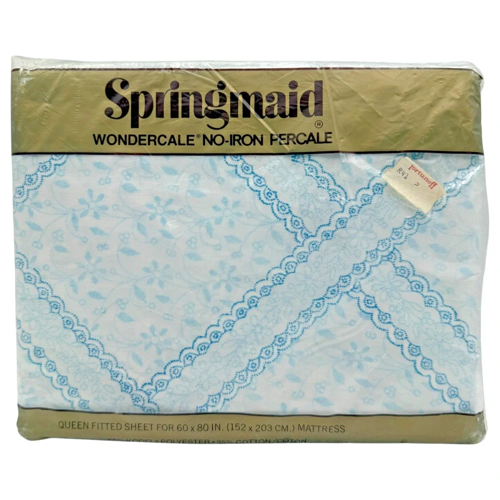 Vintage Springmaid QUEEN Fitted Sheet Audrey's Eyelet Percale Cottage Sealed NOS